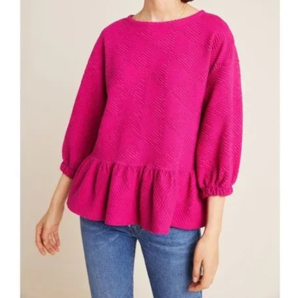 Anthropologie Magenta Peplum Blouse